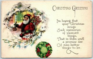 Vintage Christmas Postcard Santa Claus Smoking Pipe / Bag Of Toys 1922 Cancel