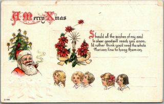 Vintage Christmas Postcard Santa Claus Smoking Pipe " A Merry Xmas " - 1920 Cancel