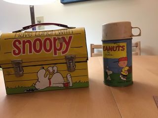 1968 Vintage Thermos Have Lunch With Snoopy Metal Dome Lunch Box Peanuts