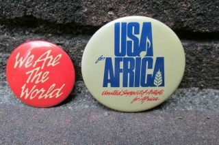 Vintage 2 1985 We Are The World Usa For Africa Pinback Buttons Concert Souvenir