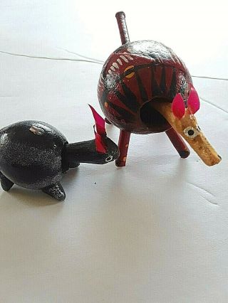 Vintage Bobble Head Nodder Hand Painted Turtle And Armadillo Nut Shell Art