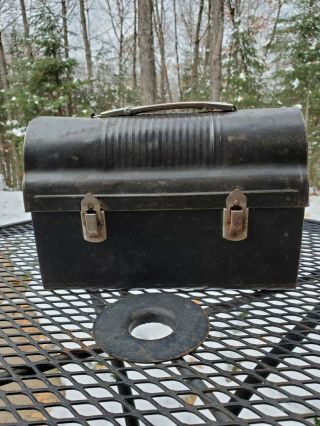 Vintage American V Black Metal Dome Top Lunch Box Bucket Pail - No Thermos