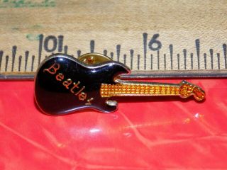 Vintage Beatles Black Guitar Shaped Metal Hat/lapel/jacket Pin,  Old Stock