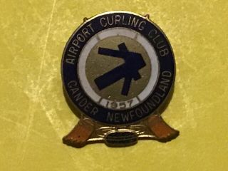 Airport Curling Club Gander Newfoundland Canada Vintage Lapel Pin,  Rare