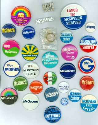 29 Vintage 1972 George Mcgovern Presidential Political Campaign Pinback Buttons