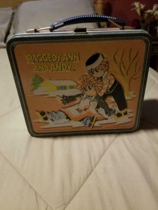 1973 Bobbs Merrill Co Raggedy Ann & Andy Metal Lunch Box With Thermos