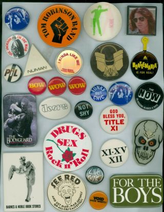 26 Vintage 1970s - 90s Music Groups & Movie Promo Pinback Buttons - Rock & Roll