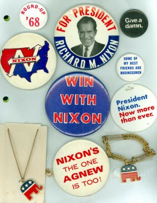 7 Vtg 1968 - 72 President Richard Nixon Political Campaign Pinback Buttons Damn