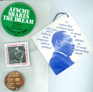 3 Vintage 1970s - 2014 Civil Rights Martin Luther King Jr Pinback Buttons & Tag