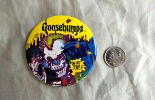 Official Goosebumps Hallmark Curly Skeleton R.  L.  Stine Pinback Button Lapel Pin