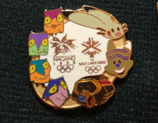 2002 Salt Lake 1998 Nagano Olympic Mascots Bridge Pin