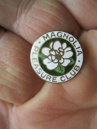 Vintage Service Pin Button Magnolia Pleasure Club Enamel Green White Flower