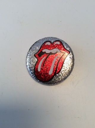 Retro - Rolling Stones - Tongue,  Lips - Silver Red Glitter - Button,  Pinback