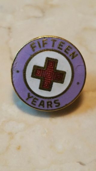 Vintage Red Cross 15 Year Service Pin Enamel Gold Tone Lapel