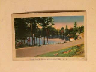 Vintage Linen Postcard,  Greetings From Jeffersonville,  Ny,  1945