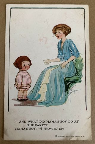Vintage Postcard Cute Little Kids Mama’s Boy Frowed Up At The Party