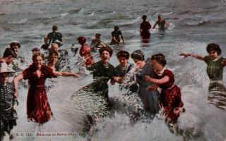 Ladies Bathing At Santa Cruz,  Ca Vintage Postcard