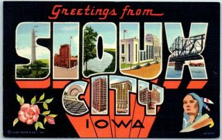 Vintage Sioux City Iowa Large Letter Postcard Multi - View Linen W/ 1939 Cancel