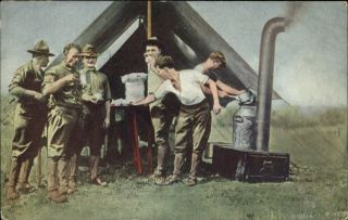 Wwi Era Us Army Soldiers Camp Chow Mess Tent Vintage Postcard