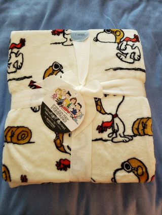Berkshire Peanuts Aviator Snoopy Flying Ace Twin Fleece Blanket 60x90 Soft -