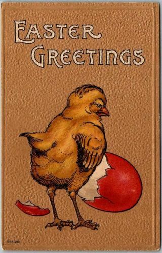 Vintage Easter Greetings Postcard Baby Chick / Colored Egg Ser 303 - 1908 Cancel