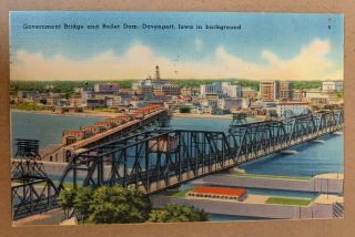 Vintage Postcard Government Bridge And Roller Dam Davenport Iowa Background