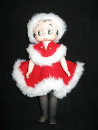 Betty Boop Porcelain Doll Figure Christmas Red Dress With White Fur Trimmed 9 "