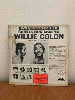 Willie Colon Wanted By Fbi / The Big Break - Vinyl Lp.  Mono 394.  Vg