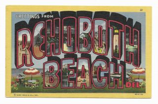 De Rehoboth Beach Delaware Large Letter Greetings From Linen Vintage Postcard