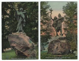(2) Diff.  Portland,  Oregon,  Vintage Postcards Showing Statues In City Park