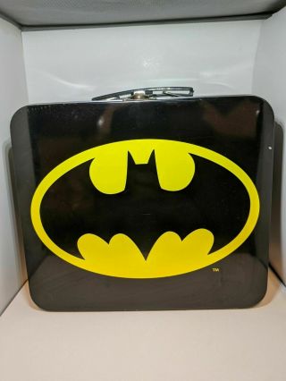 Vintage Batman Tin Metal Lunch Box Dc Comics Wb Shield Rare Black & Yellow Logo