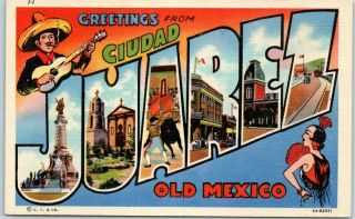 Vintage Ciudad Juarez Mexico Large Letter Postcard Multi - View Curteich Linen