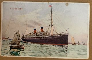 Vintage Postcard Ss La Touraine Steamer Ship Ocean