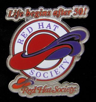 Red Hat Society Lapel Pin " Life Begins After 50 " Silver Metal Willabee & Ward