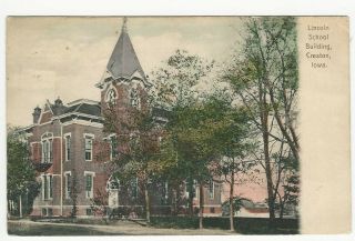 M: Ia Iowa Creston Union County Lincoln School Building 1908 Vintage Postcard