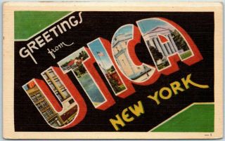 Vintage Utica York Large Letter Postcard Dexter Linen C1940s