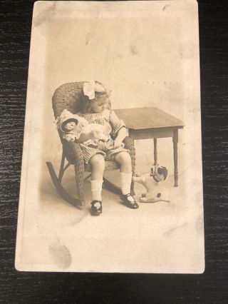 Vintage RPPC Little Girl W Doll And Dog - Shirley Temple Curls - 2