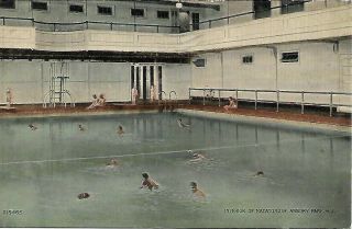 Interior Of Natatorium Asbury Park Nj Swimming Pool Vintage Postcard 1945