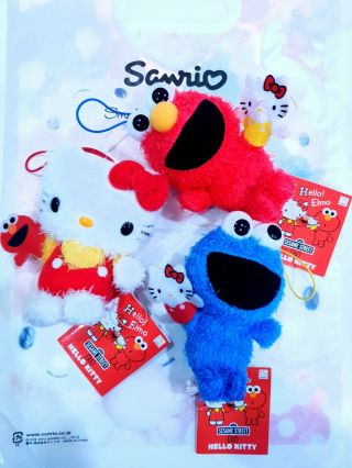 Rare Three Japan Sanrio X Sesame Street Hello Kitty Elmo Cookie Monster