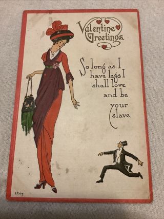 Vintage Valentine’s Day Postcard Woman Art Nouveau Deco Embossed