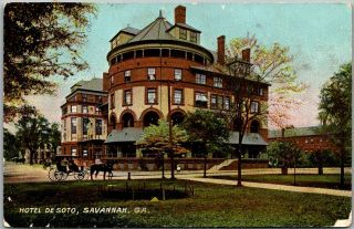 Vintage Savannah,  Georgia Postcard Hotel De Soto Hotel Street View 1908 Cancel