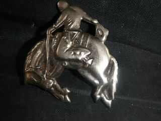 Vtg 1950s Cowboy Bucking Bronco Horse Rodeo Old West Silver Tone Metal Pin - Japan
