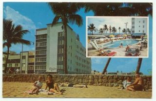 Miami Beach Fl Blue Waters Hotel Vintage Postcard - Florida