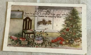 Vintage Christmas Postcard Santa Claus Reindeer Red Cross Seal On Back