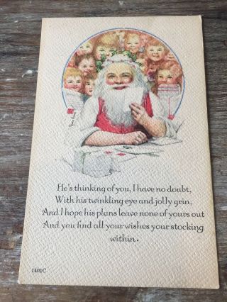 Vintage Santa Claus Christmas Postcard Children Letters Holly Wreath