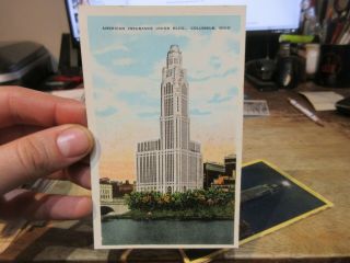 Vintage Old Ohio Postcard Columbus American Insurance Union Building Lincoln Tow