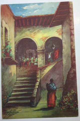 Vintage Art Postcard By Hugo,  Printed In Mexico,  Villa Scene Posted