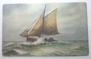 Vintage Boat Postcard,  Sailboat On Water,  Posted 1908