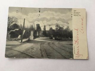 Vintage Postcard Posted 1907 B&w Entrance To City Park Reading Pa