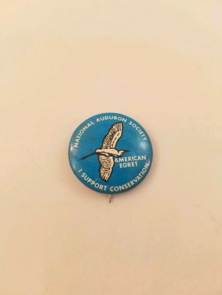 National Audubon Society American Egret I Support Conservation Pin Blue Sb3a